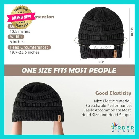 Satin Lined Slouchy Beanie Set Classic Oversized Winter Hat Chic - Picture 3 of 8